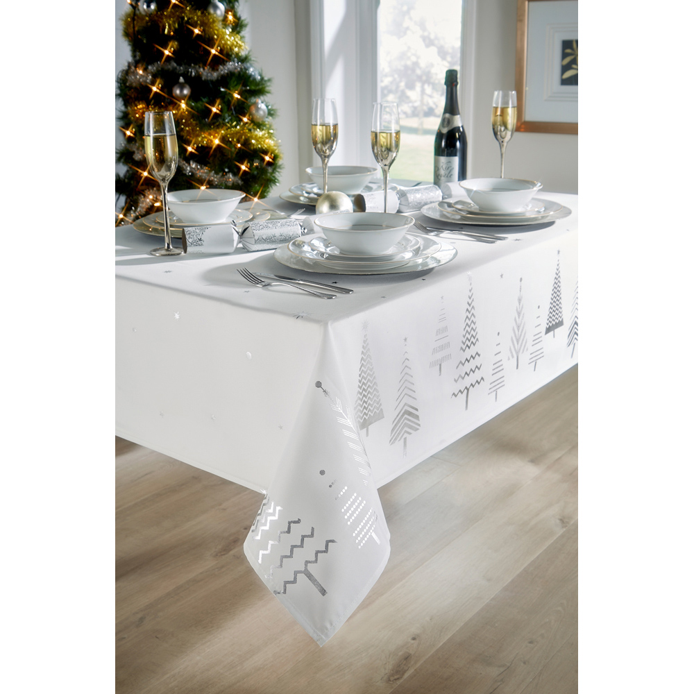 Christmas Story White and Silver Christmas Tree Tablecloth 177 x 132cm Image 3
