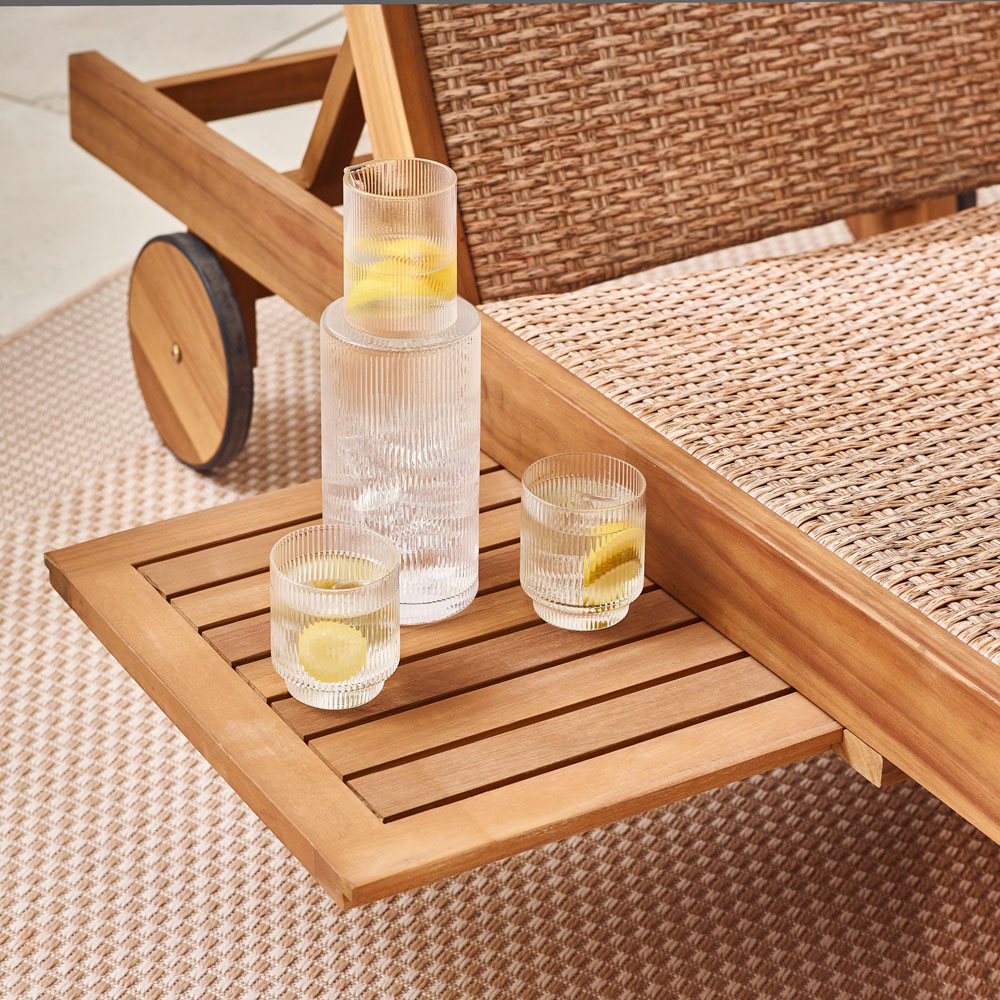 Furniturebox Paphos Natural Acacia Wood and Rattan Sun Lounger Image 4