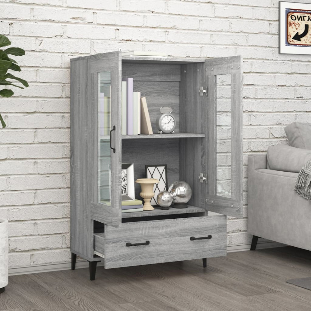 vidaXL 2 Glass Door Single Drawer Concrete Grey Highboard Image 3