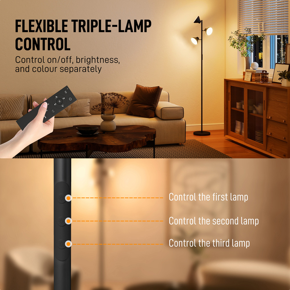 Portland 3 Rotatable Head RGB LED Black Floor Lamp Image 6