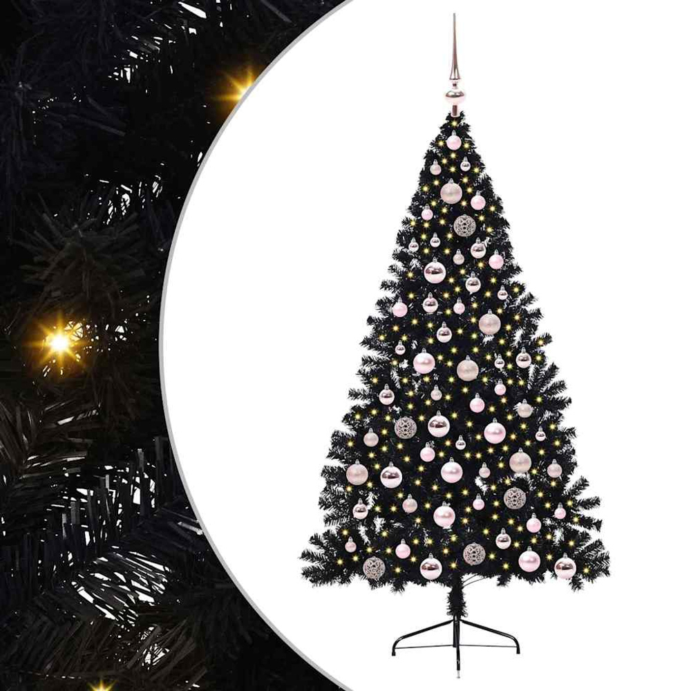 vidaXL Pre-Lit Pink Bauble Black Artificial Christmas Tree 6ft Image 6