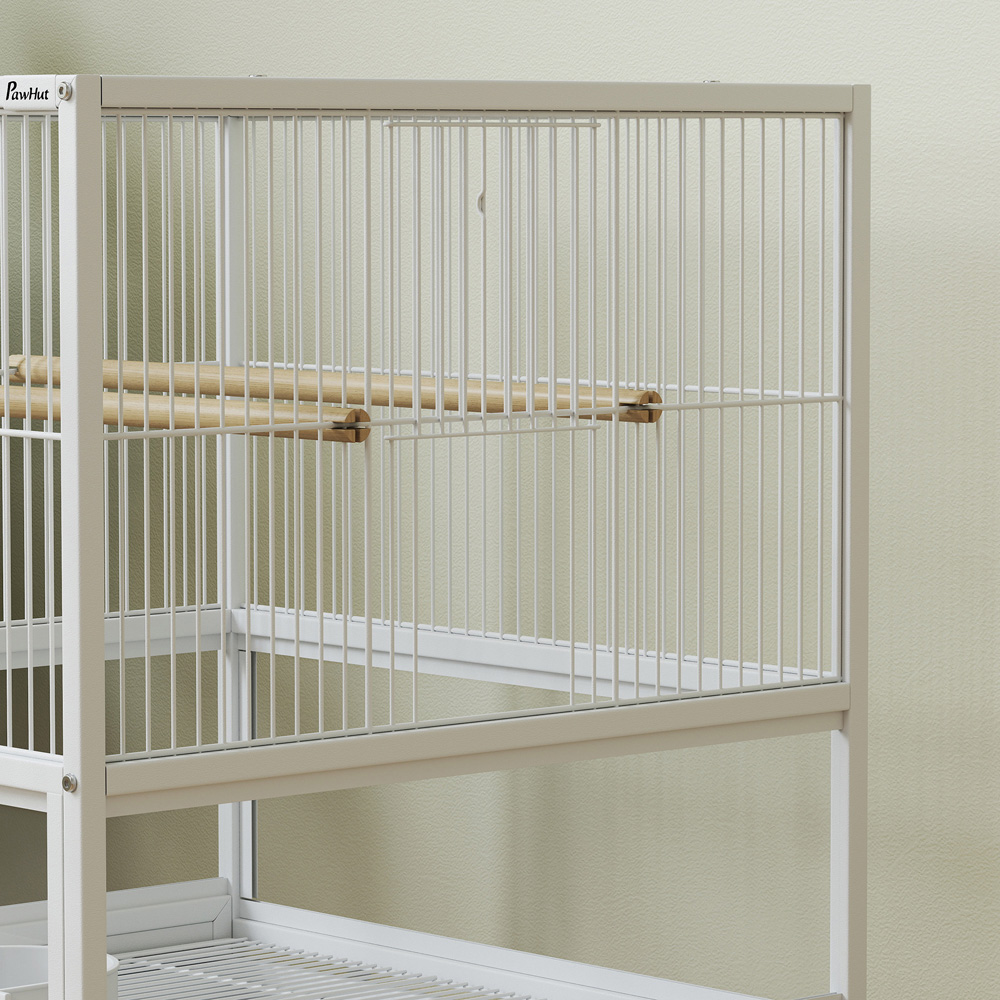 PawHut Large White Acrylic Bird Cage with Rolling Stand and Viewing Panel Image 4