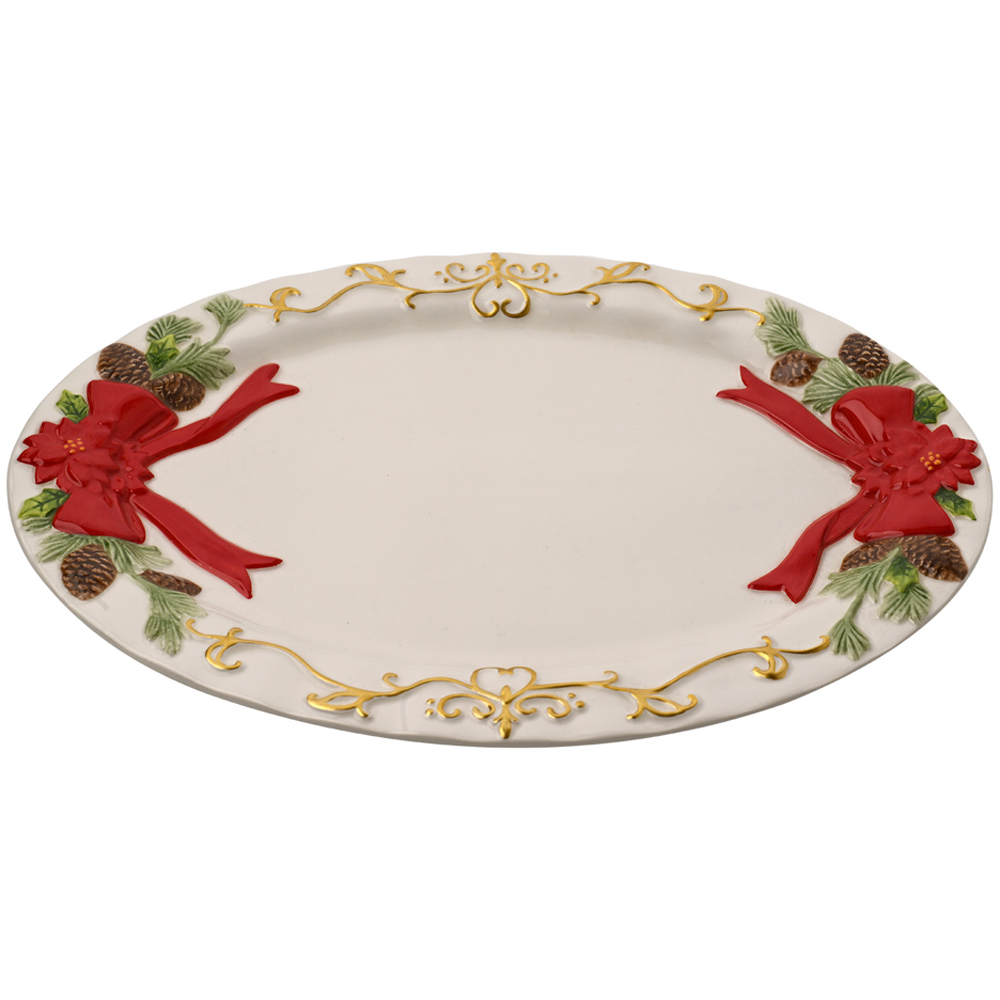 The Seasonal Gift Co Regal Tidings Christmas Poinsettia Ceramic Platter Image 3