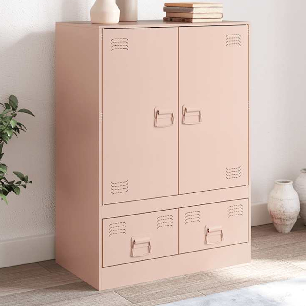 vidaXL 2 Door 2 Drawer Pink Steel Highboard Image 1