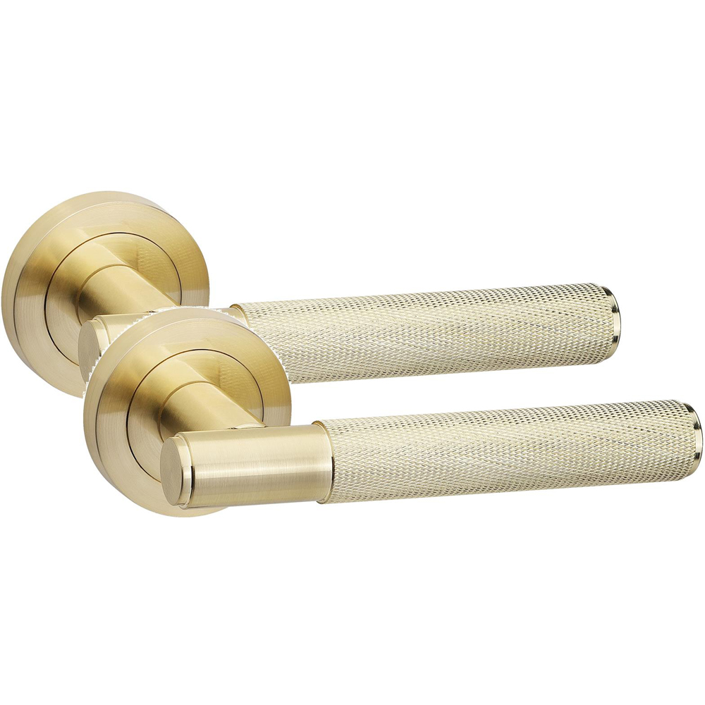 Golden Grace Knurled T-Bar Satin Brass Door Handles Latch and Ball Bearing Set 5 Pack Image 2