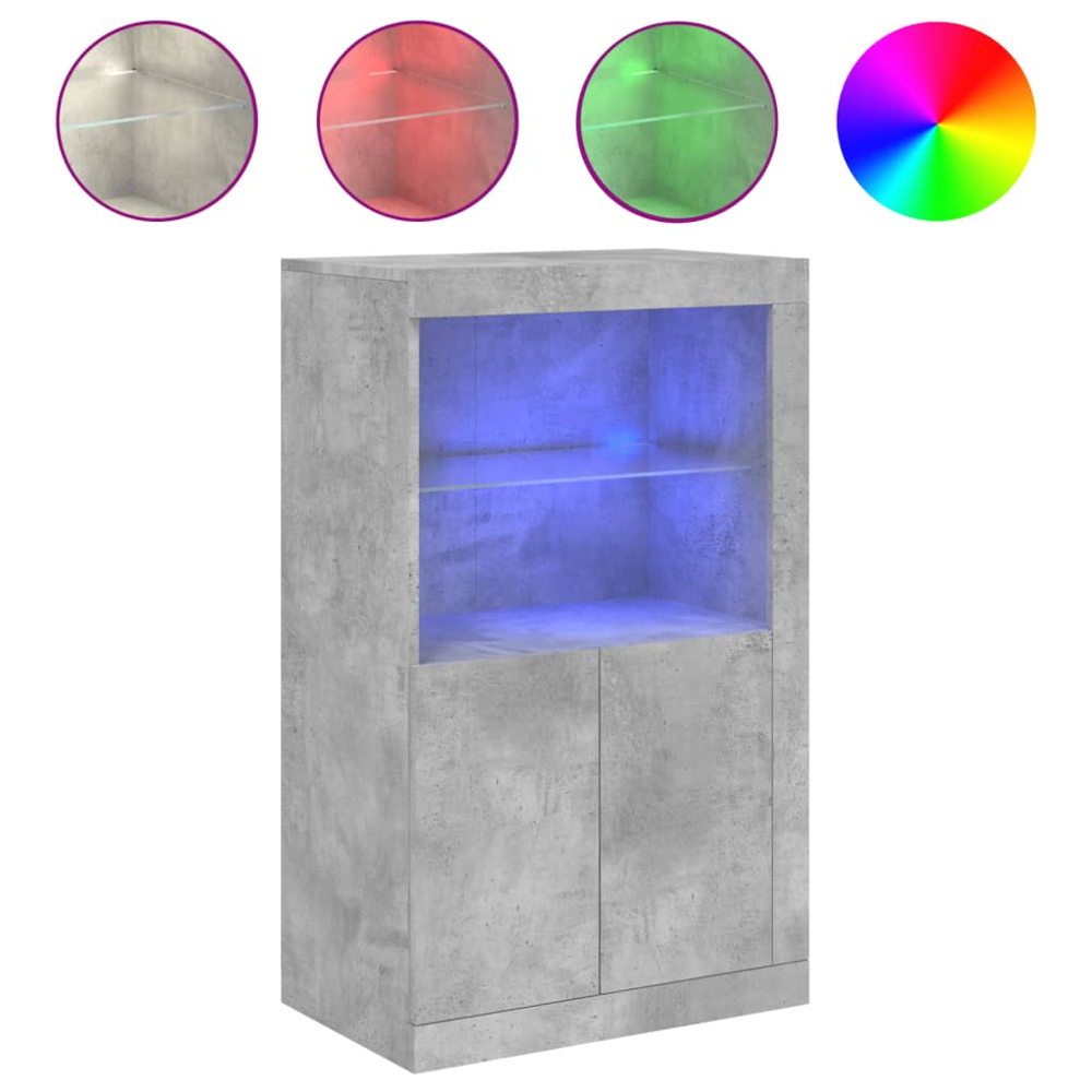 vidaXL 2 Door 2 Shelf Concrete Grey Side Cabinet with LED Lights Image 9