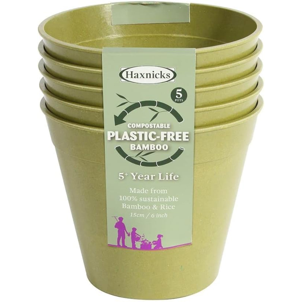 Garden Gear Sage Green Bamboo Pot with Saucer 15cm 5 Pack Image 3