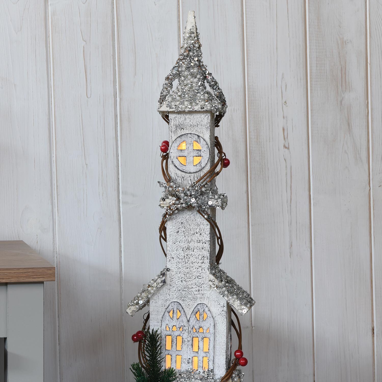 Platinum Eternity LED White Silver and Pearl Spire Christmas Decoration Image 5