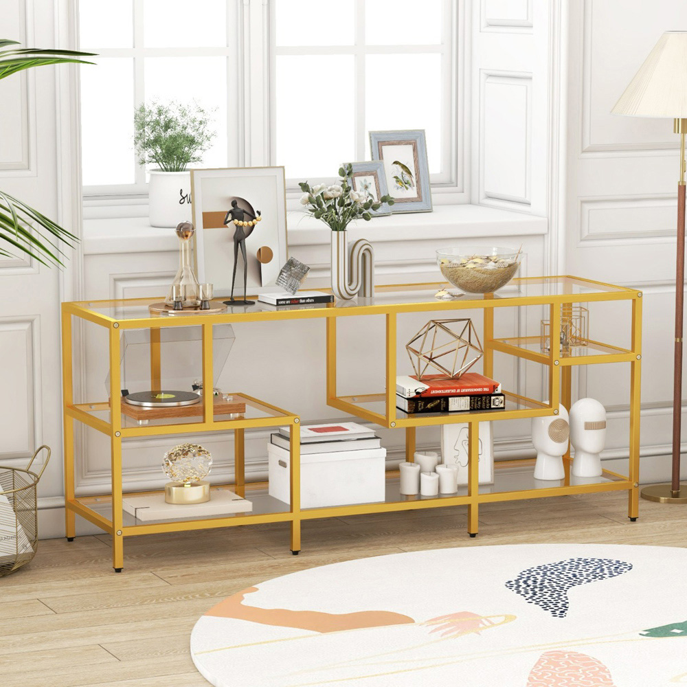 Costway 4 Shelf Golden TV Unit Image 3