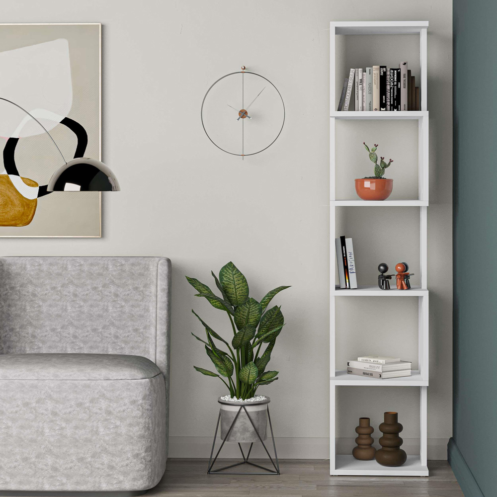 Decortie Piri 5 Shelf White Modern Bookcase Image 4