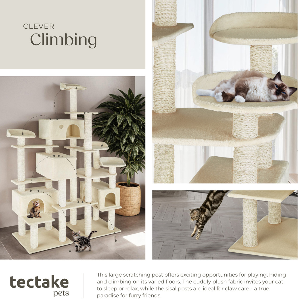 tectake Entissar Beige Cat Tree with Sisal Scratching Post and Anti-Tip Protection 214cm Image 4