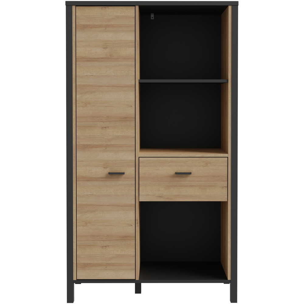 Florence High Rock Single Door Single Drawer Black and Riviera Oak Wide Bookcase Image 3