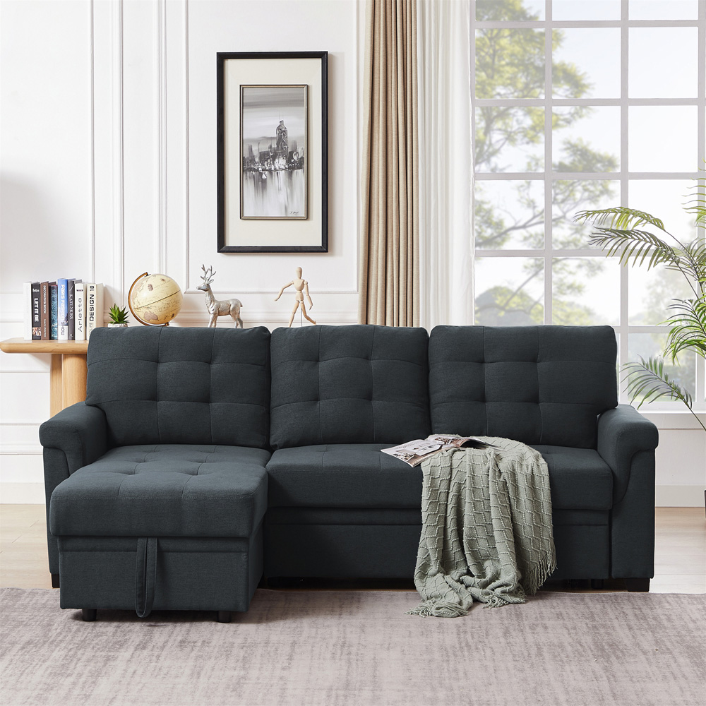 Furniture One 3 Seater Dark Grey Linen Corner Storage Sofa Bed Image 9