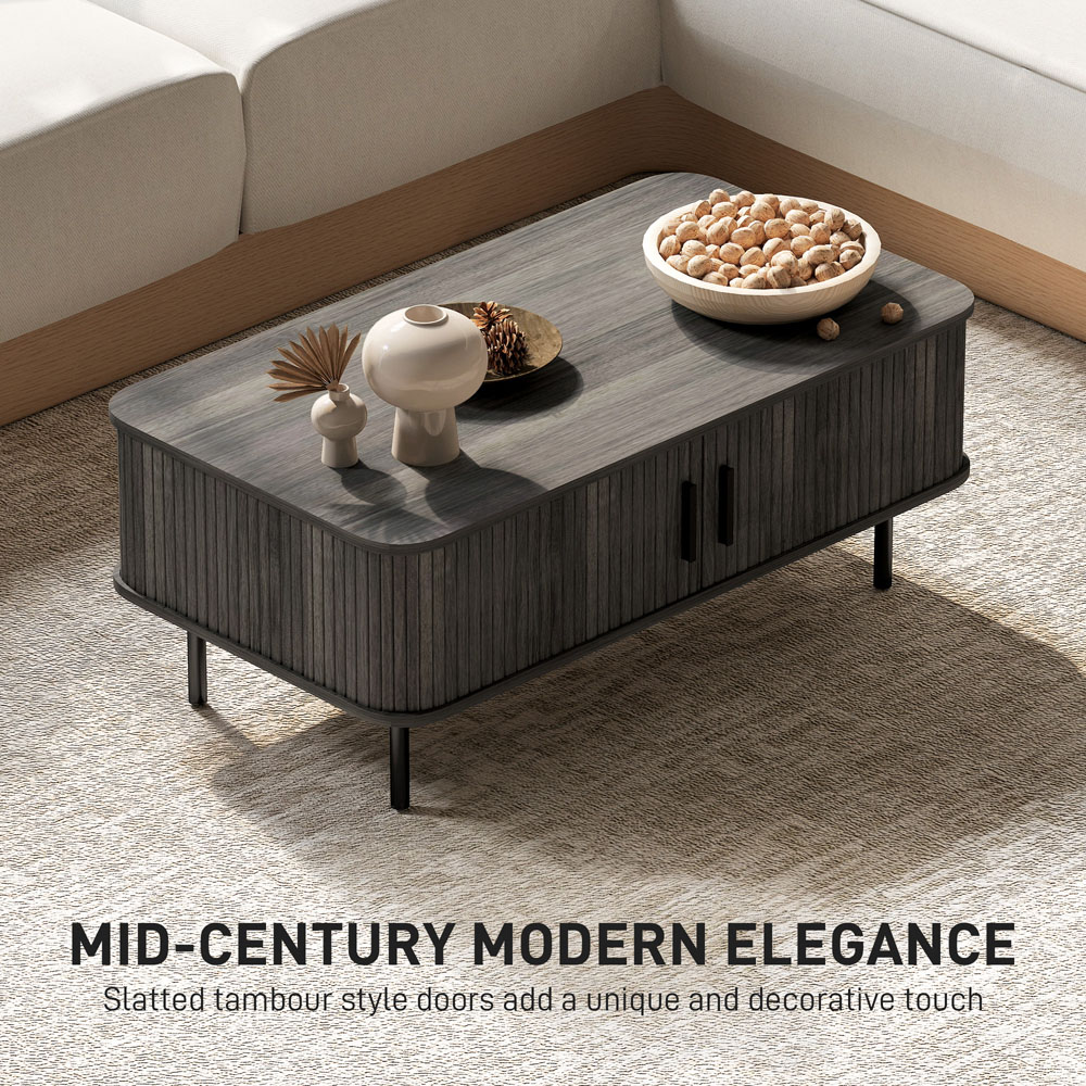 HOMCOM 2 Door Grey Coffee Table with Sliding Doors Image 5