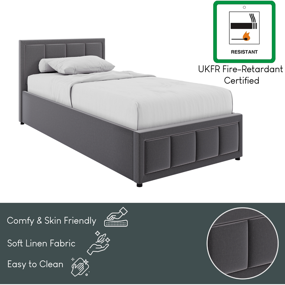 VIDA DESIGNS Vanita Single Dark Grey Linen Ottoman Bed with Padded Headboard Image 6