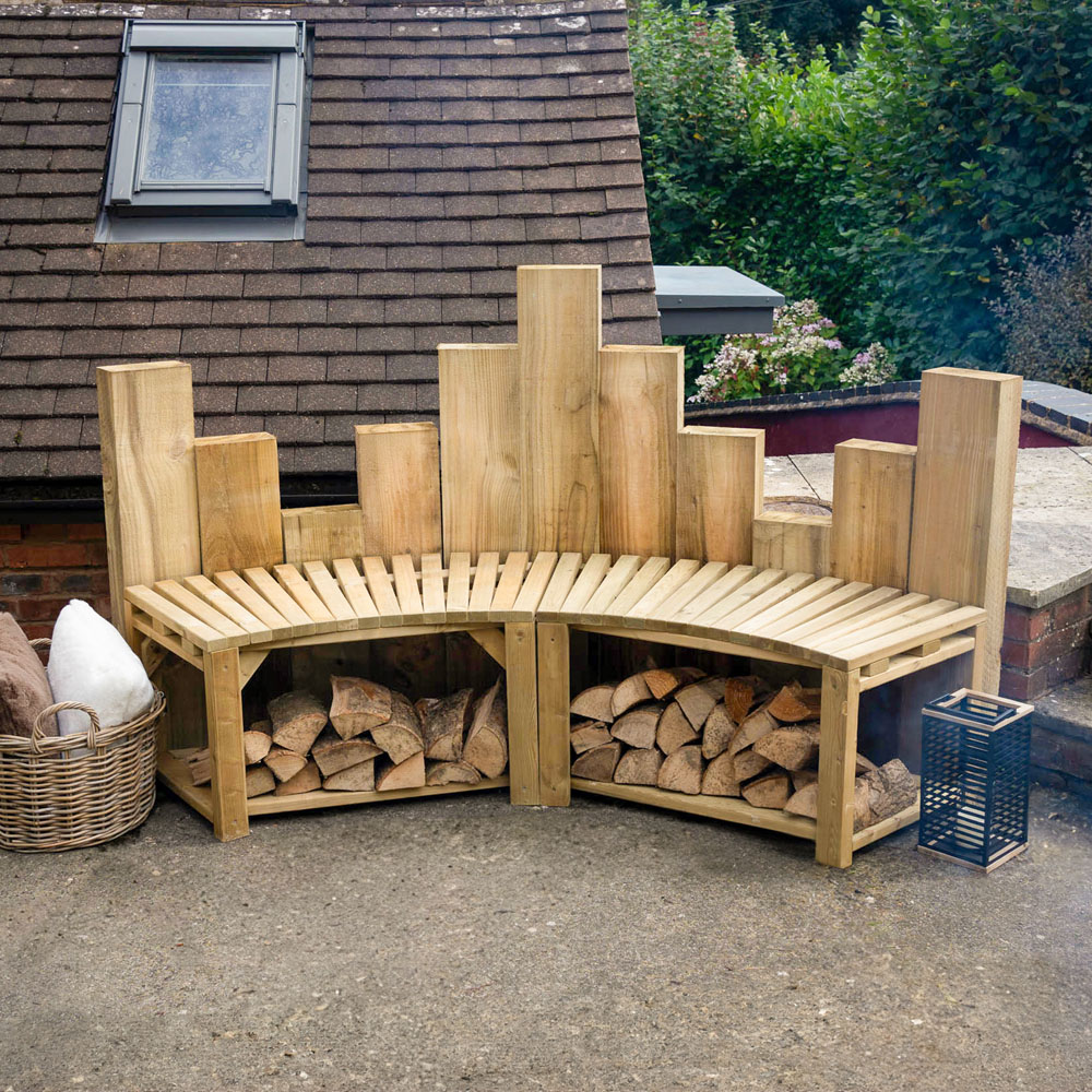 Forest Garden Curved Firepit Bench 2 Pack Image 1