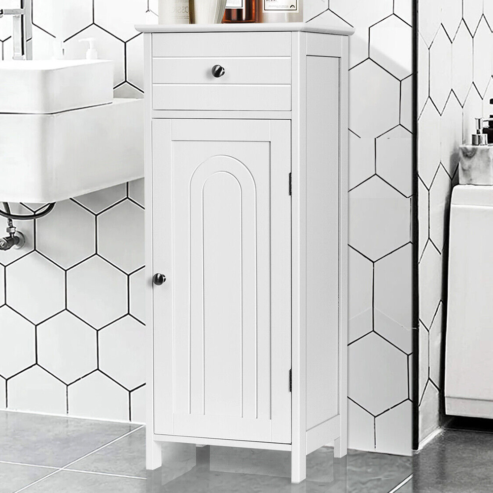 Costway Single Door Single Drawer White Storage Cabinet Image 1