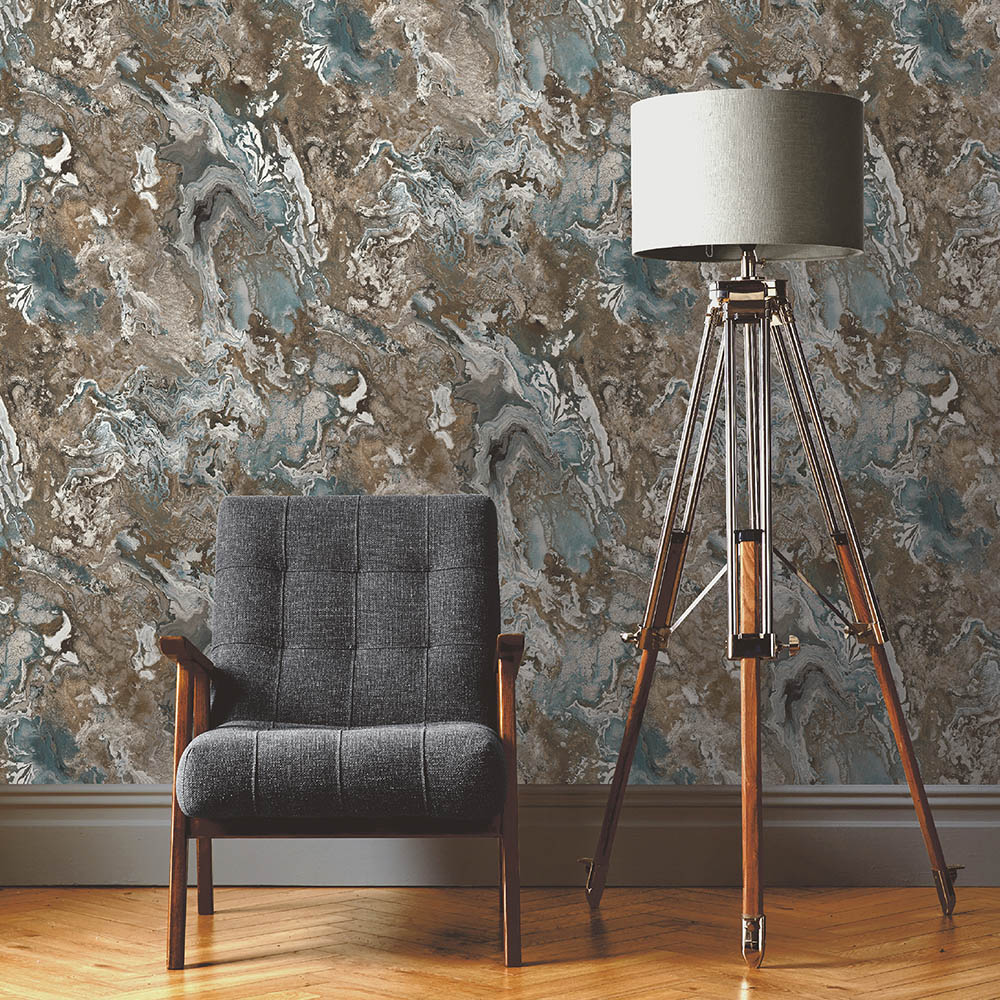 Rasch Serafina Blue and Brown Wallpaper Image 2