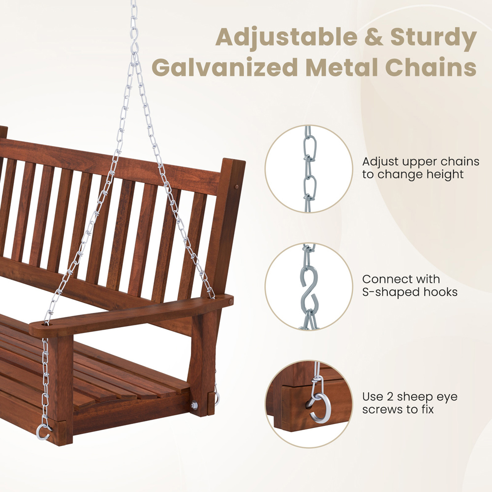 Costway 2 Seater Brown Garden Swing Image 7
