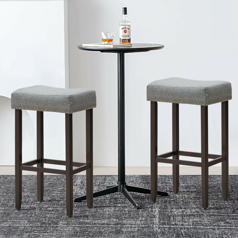 Costway Grey Traditional Upholstered Bar Stool Set of 2 Image 3