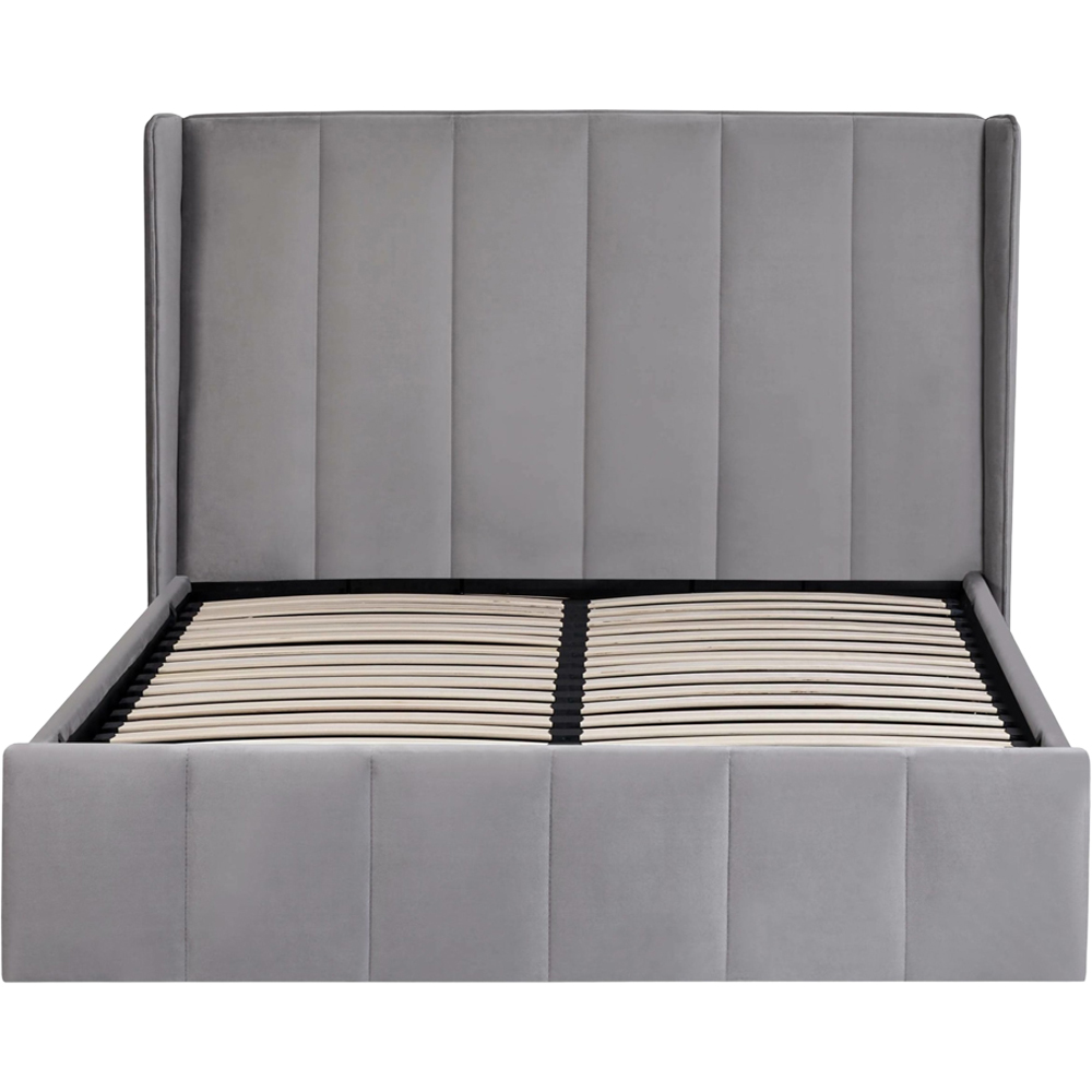 Julian Bowen Katie Double Grey Velvet Lift-Up Ottoman Bed Frame with Winged Headboard Image 3
