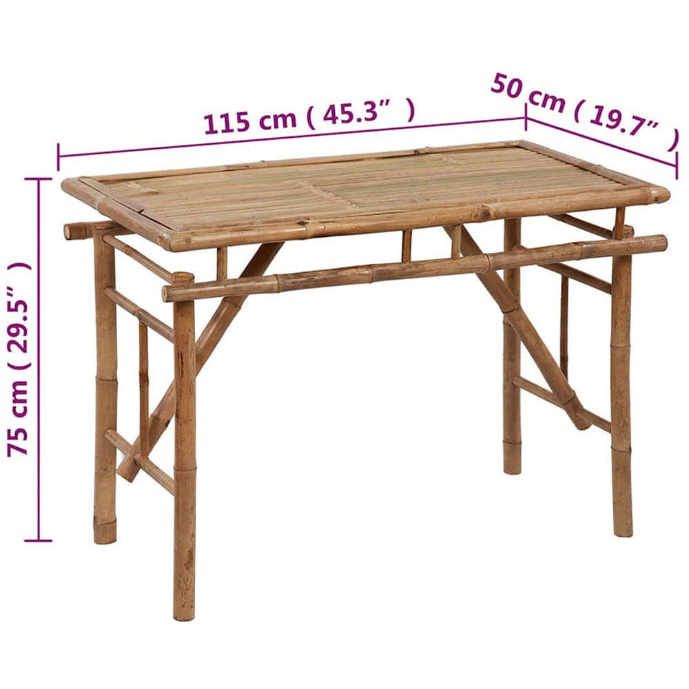 vidaXL Bamboo Foldable Garden Table 115 x 50 x 75cm Image 4