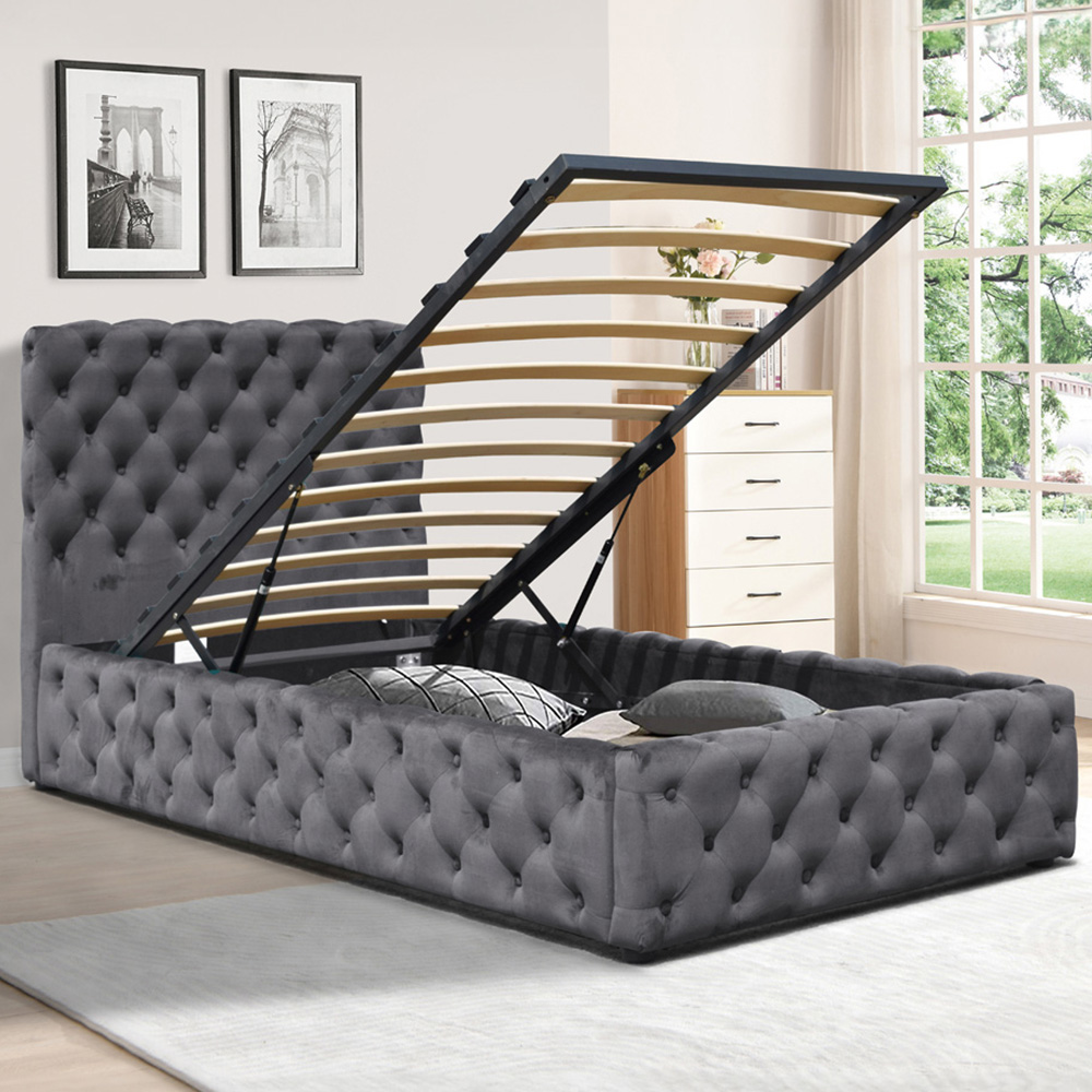 Comfy Living Single Grey Tufted Fabric Gaslift Bed Frame Image 1