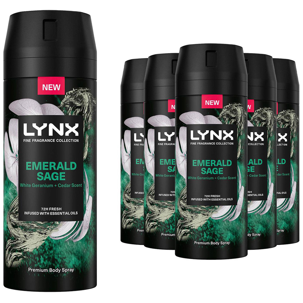 Lynx Fine Fragrance Collection Emerald Sage Deodorant Body Spray 150ml 6 Pack Image 1
