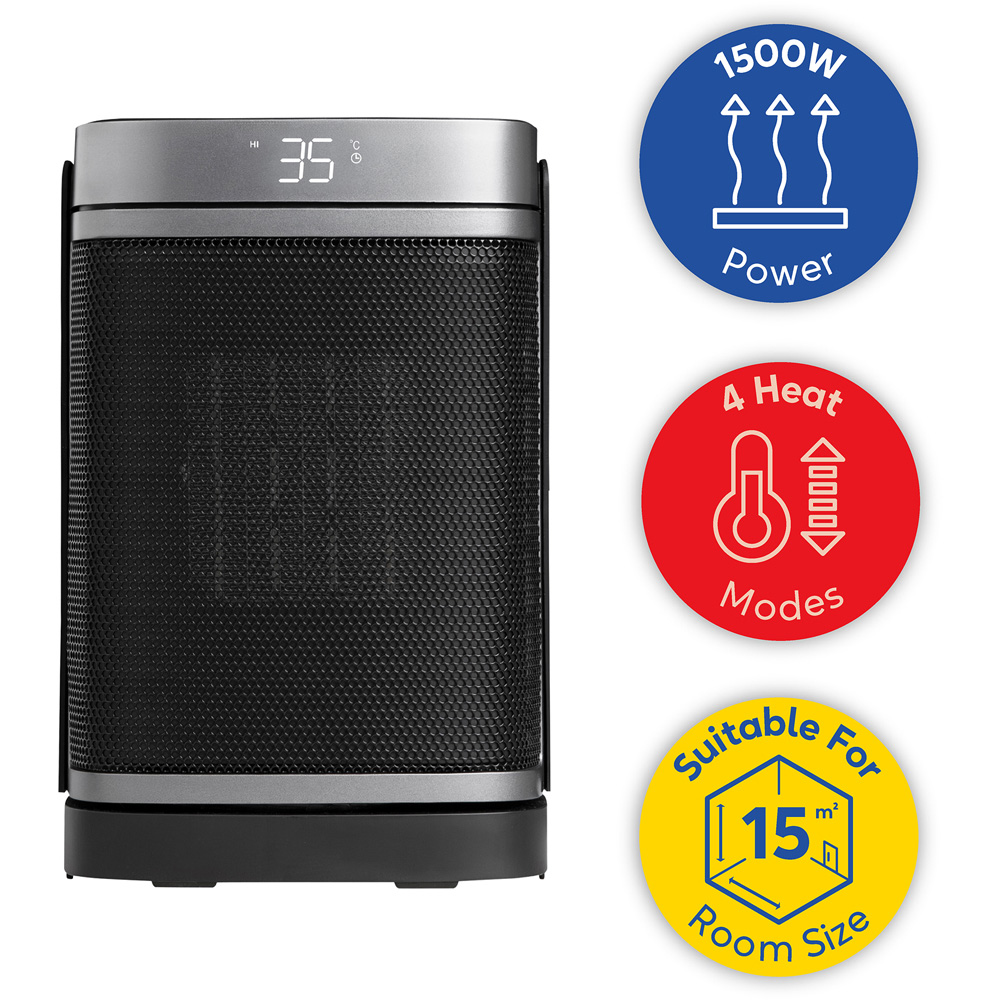 Russell Hobbs RHCH2001S Black and Silver Square Oscillating Ceramic Heater 1500W Image 8