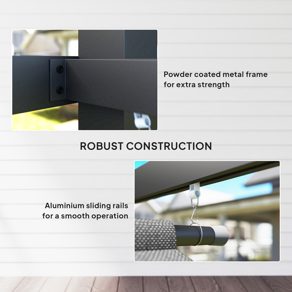 Outsunny 3 x 4m Grey Metal Pergola with Retractable Roof and Roller Shade Image 7