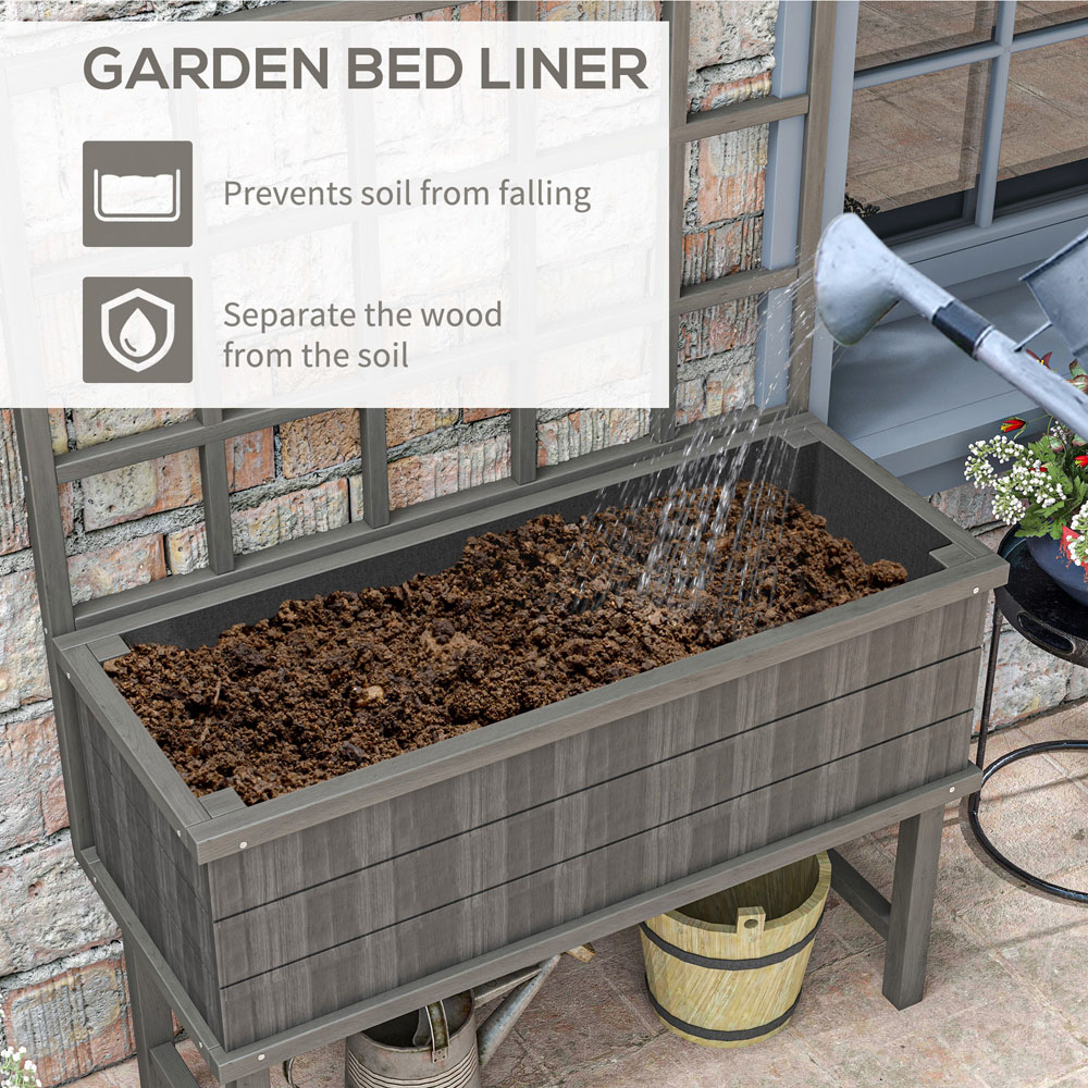 Outsunny Grey Wooden Raised Planter with Trellis Image 6