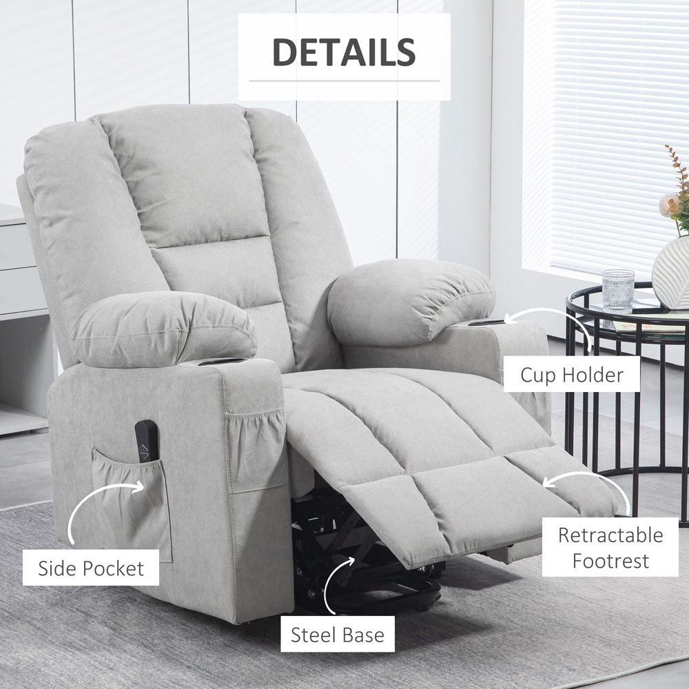 HOMCOM Light Grey Power Lift Recliner Chair with Remote Image 7