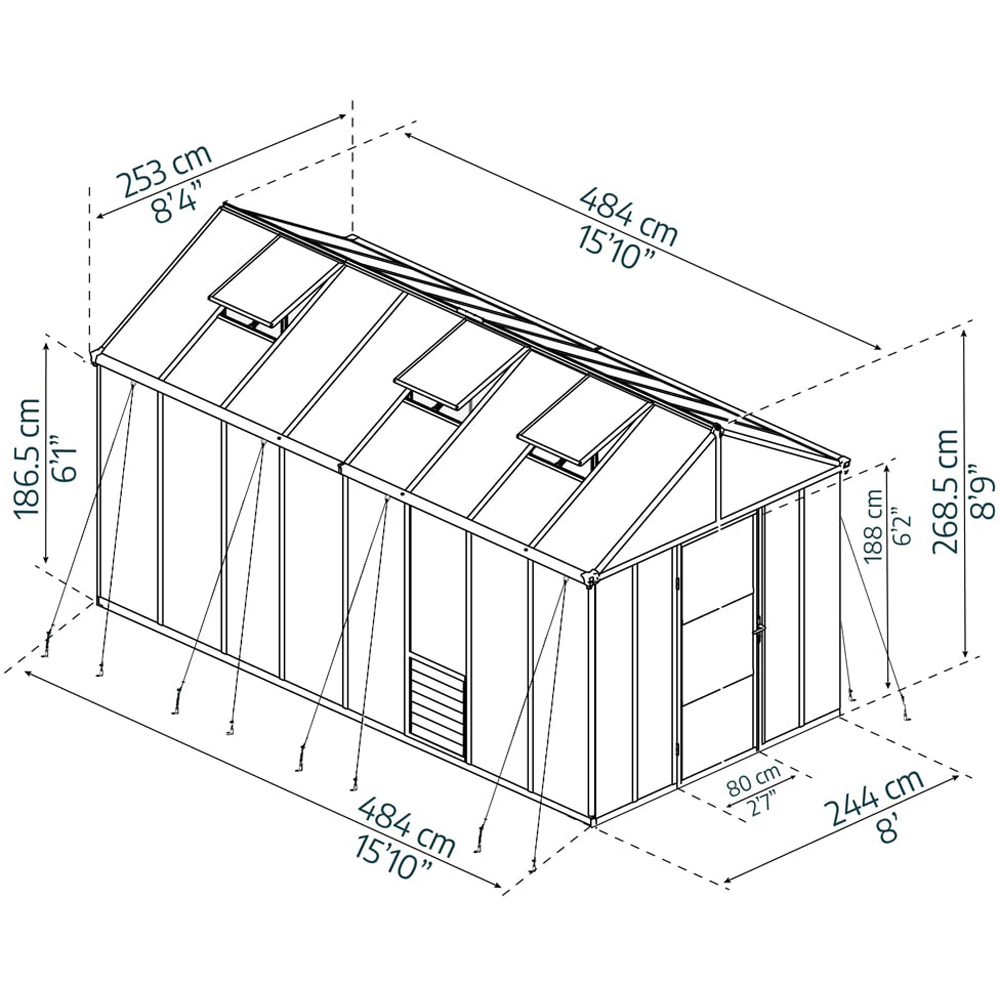 Palram Canopia Grey Glory Greenhouse 8 x 16ft Image 5