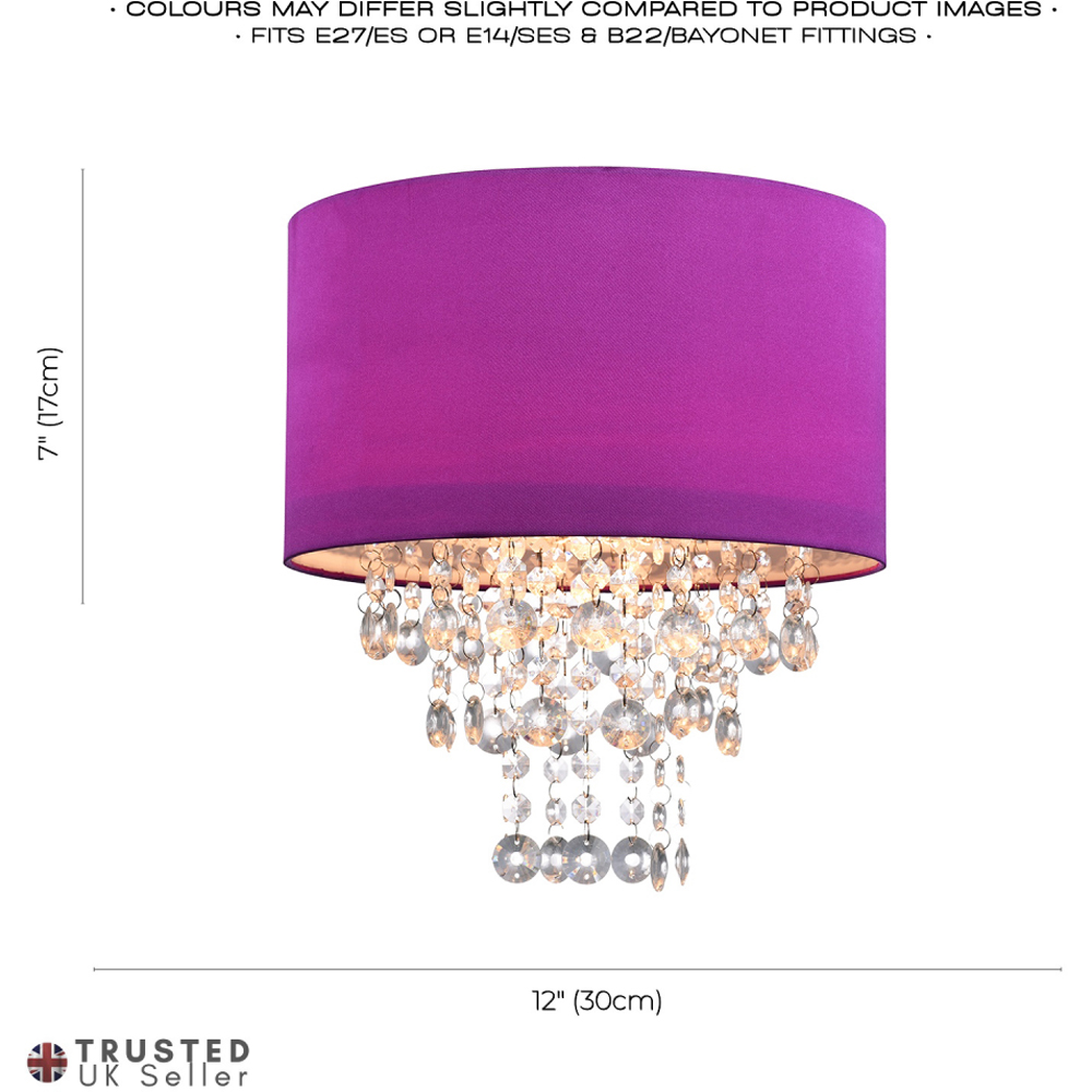 Happy Homewares Purple Satin Fabric Transparent Acrylic Droplets Pendant Shade Image 8