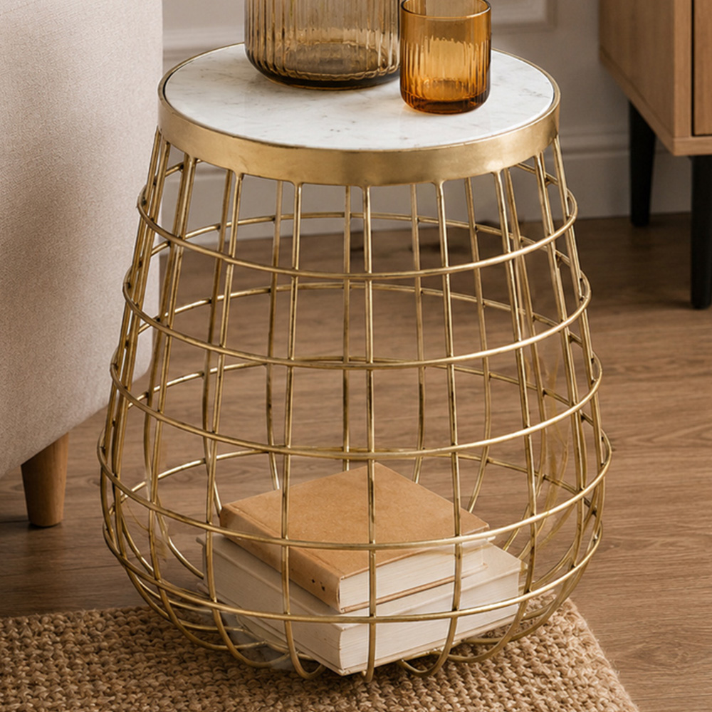 Premier Housewares Nirav White Marble Top Side Table Image 1
