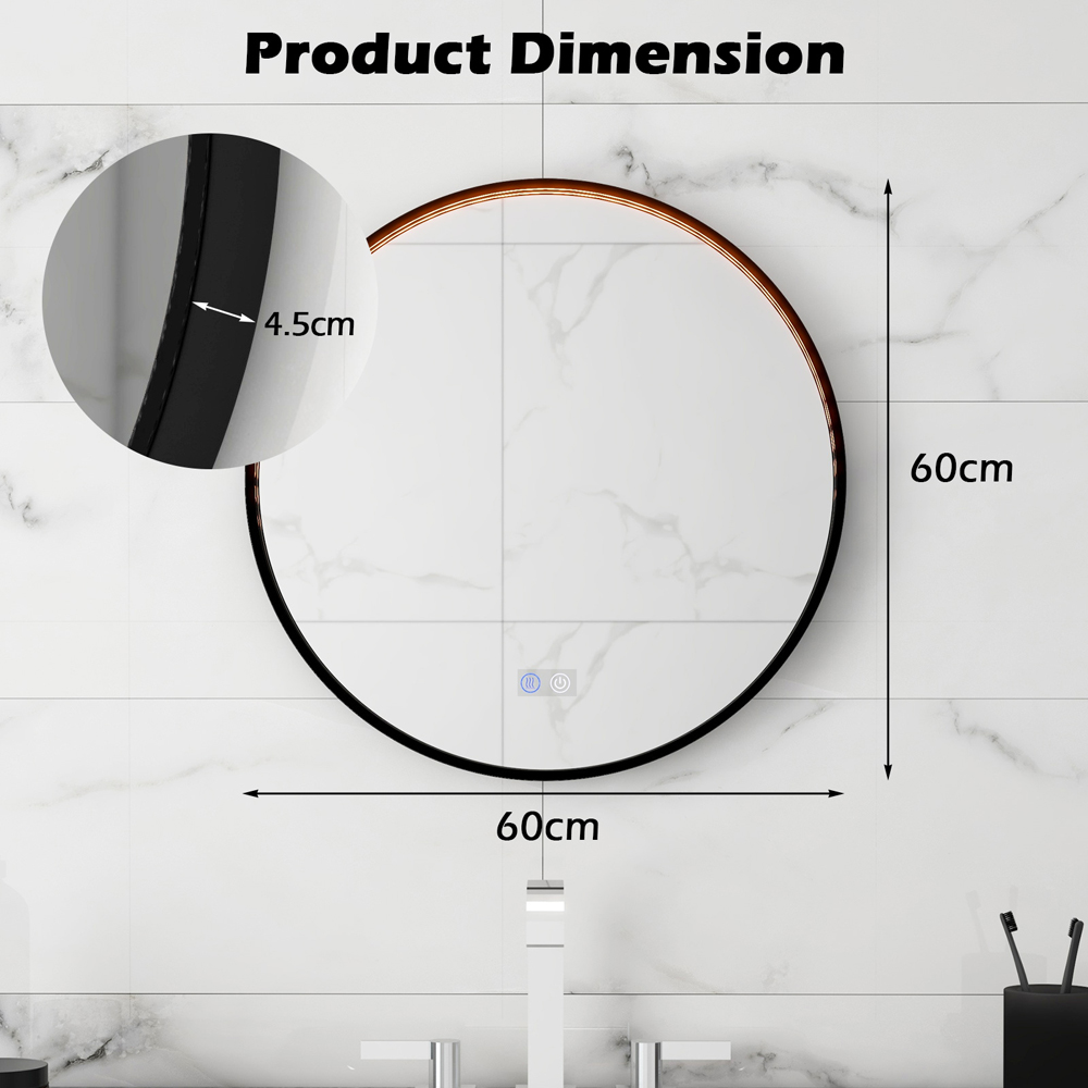 Costway Black LED Round Bathroom Mirror Image 9