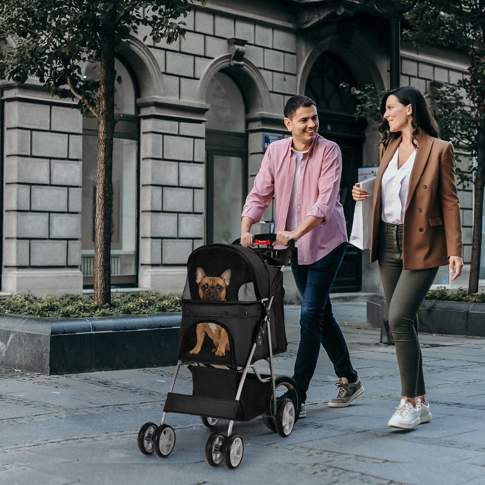 Costway Black Folding Pet Stroller with Wheels and Canopy Image 2