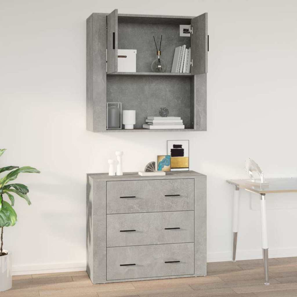 vidaXL 2 Door Single Open Shelf Concrete Grey Wall Mounted Cabinet Image 9