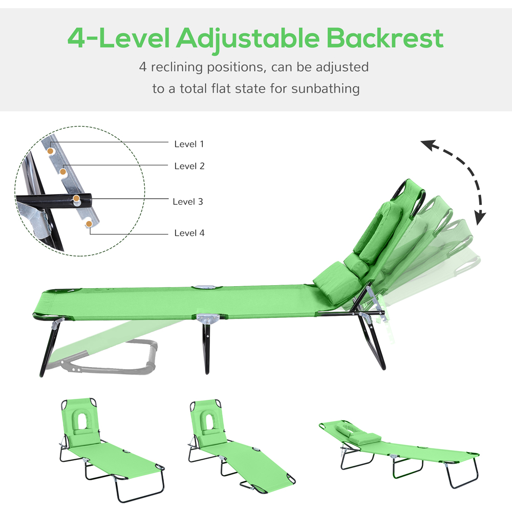 Outsunny Green Foldable Sun Lounger with Reading Hole Image 4