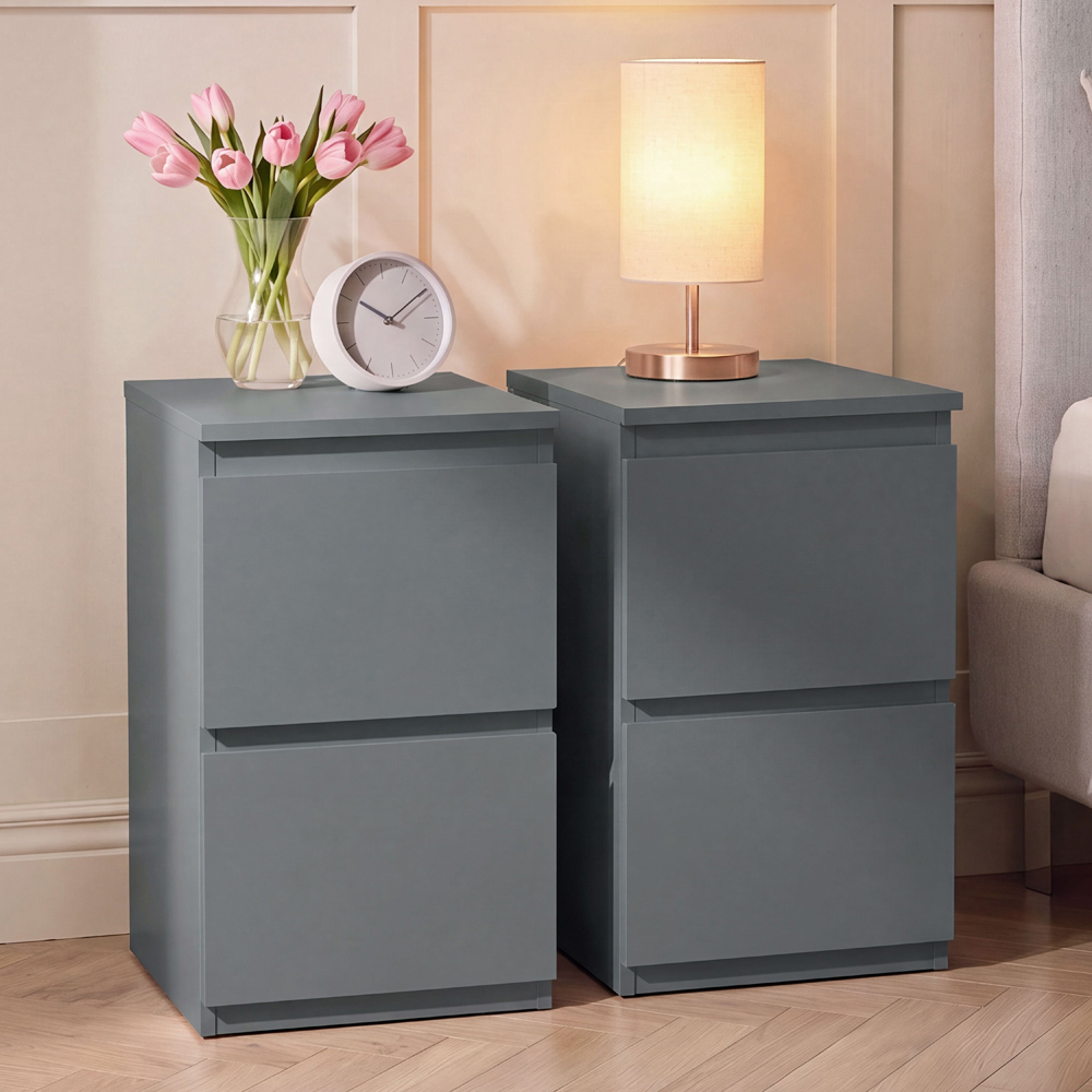 VIDA DESIGNS Denver 2 Drawer Grey Bedside Cabinet Set of 2 Image 4