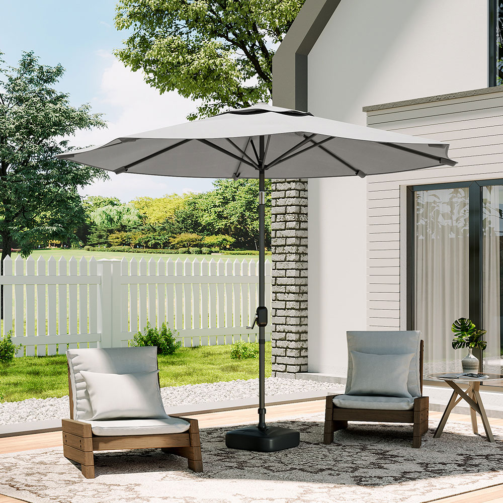 Living and Home Light Grey Round Crank Tilt Parasol with Plastic Fillable Base 3m Image 2