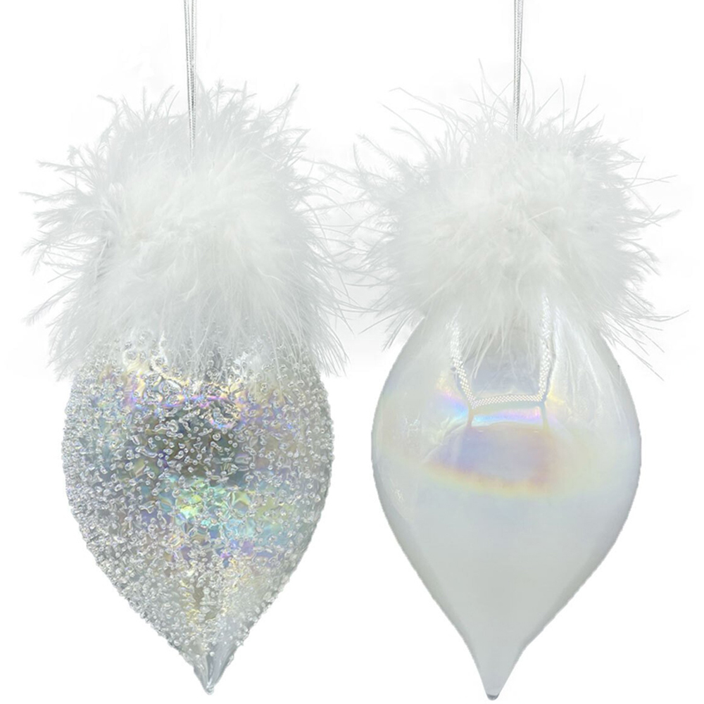 Sugar Wonderland White Feather Topped Droplet Decoration Ornament Image