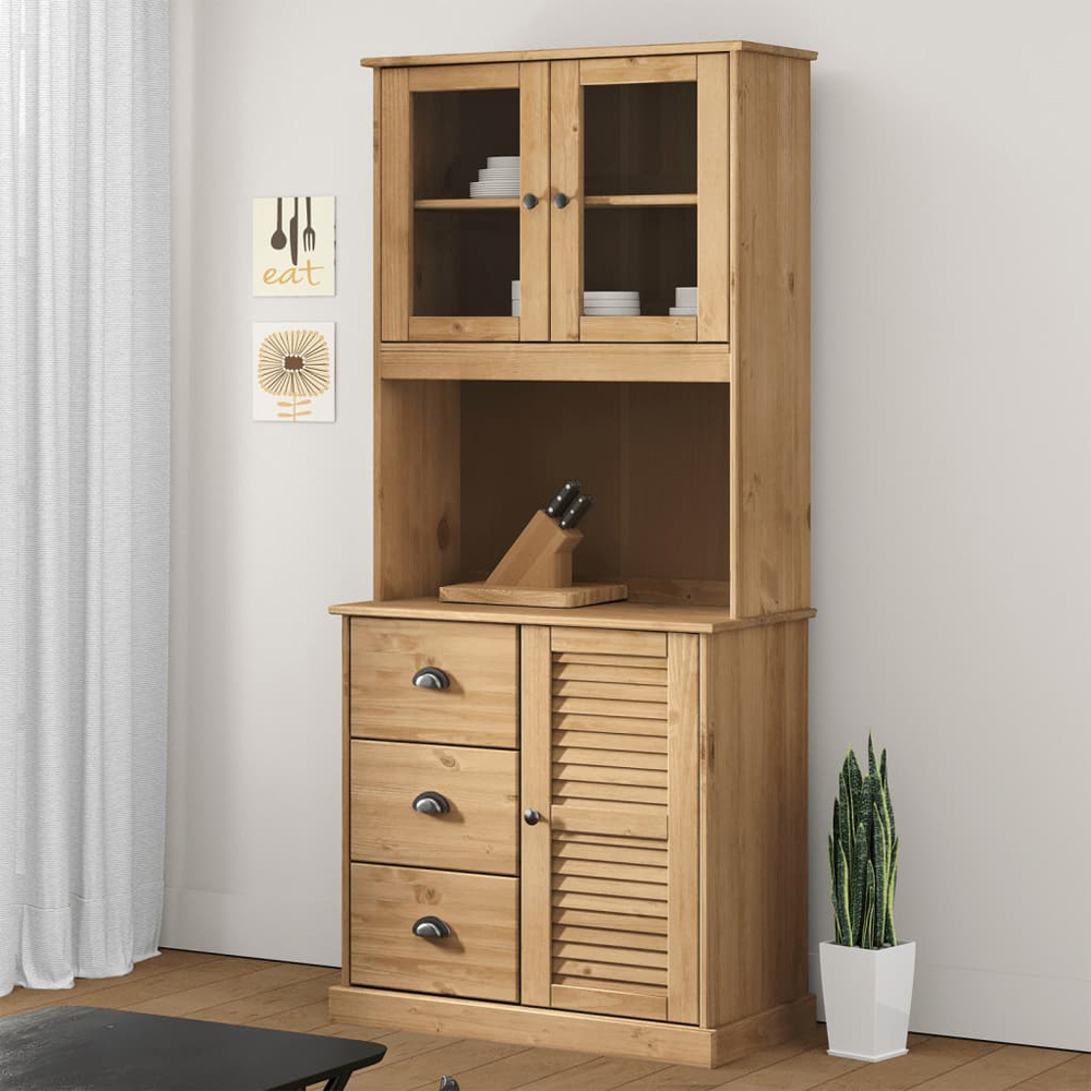 vidaXL 2 Door Brown Solid Wood Pine Dresser Top Storage Unit Image 1