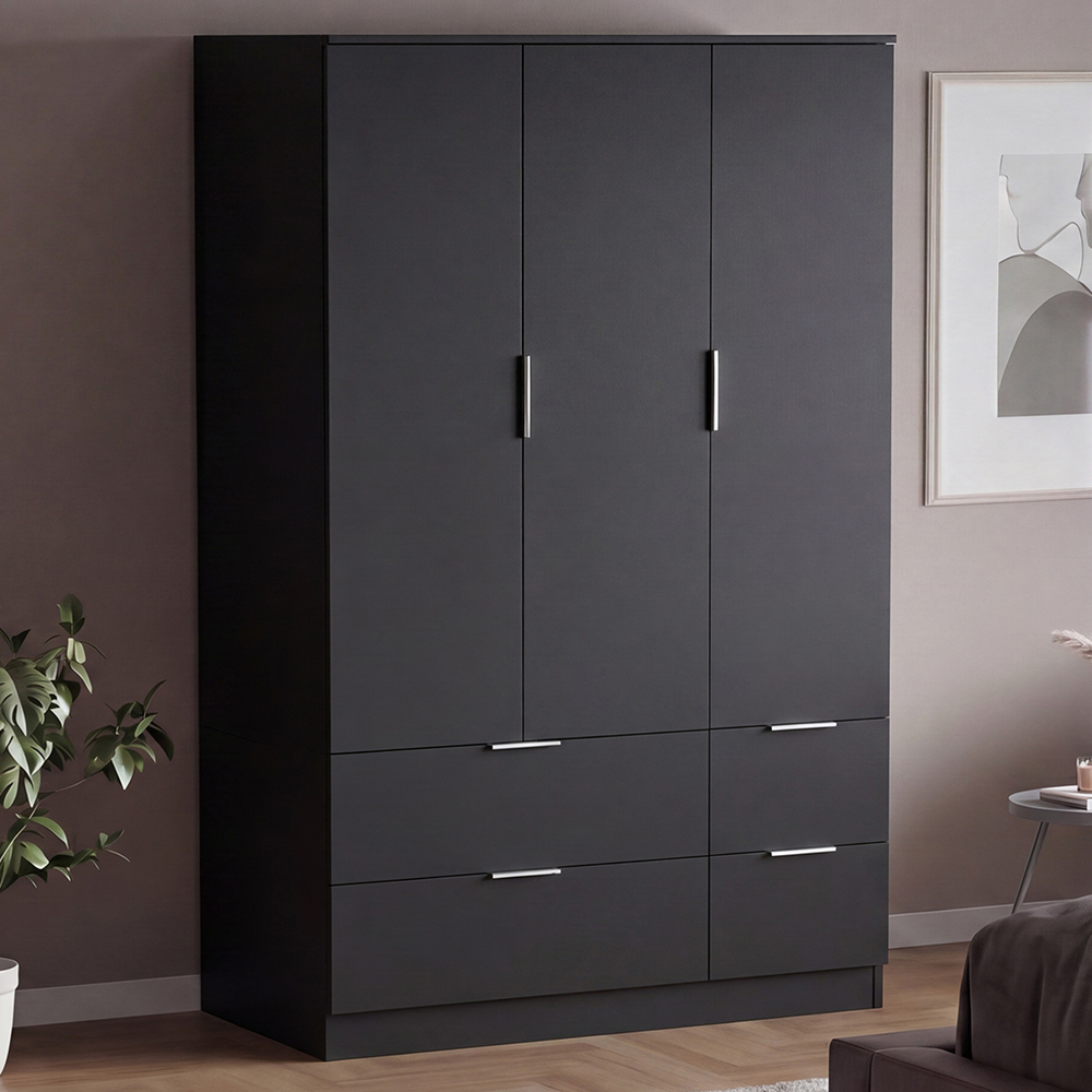 VIDA DESIGNS Trega 3 Door 4 Drawer Black Wardrobe Image 1
