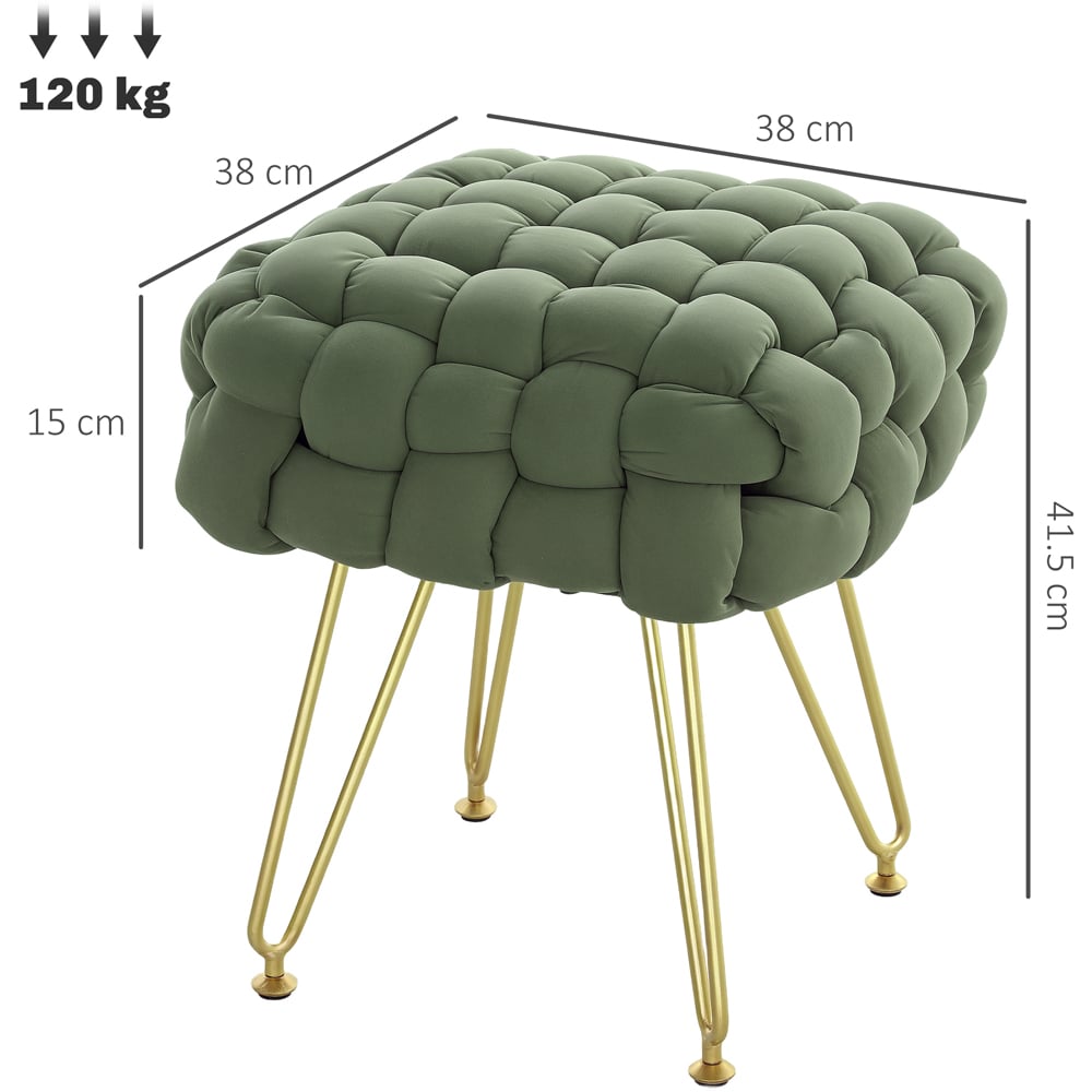 HOMCOM Green Woven Velvet Footstool with Metal Legs Image 8