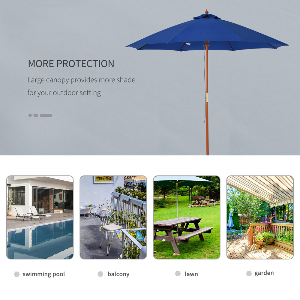 Outsunny Blue Wooden Garden Parasol with Top Vent 2.5m Image 6