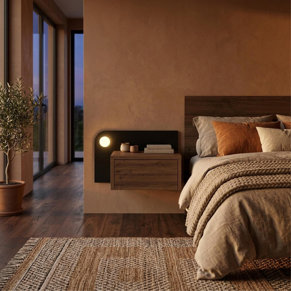 Decortie Dotta Single Drawer Dark Oak Effect Wall Mounted Bedside Table with Night Light Image 5