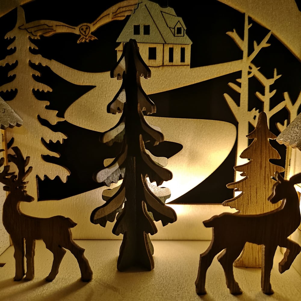 Samuel Alexander Warm White LED Light Up Wooden Village Scene with Reindeer Image 3