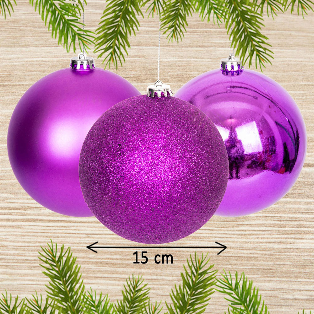Shatchi 15cm Purple Shatterproof Christmas Bauble 3 Pack Image 3