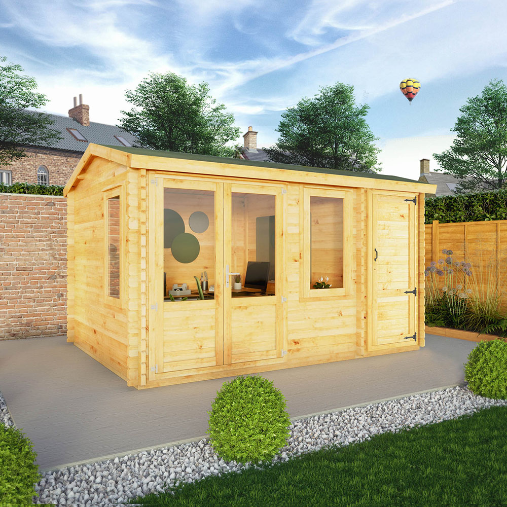Mercia 13.4 x 9.8ft Home Office Log Cabin with Side Shed Image 2